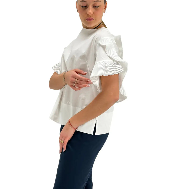 Meimeij, Blusa, Donna, Scollo Plissè, Bianco