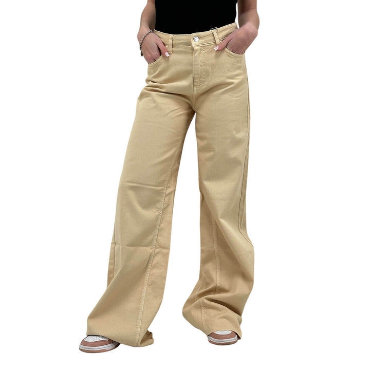 Kontatto Adele Pantaloni Donna, Denim, Wide Leg Fit, Beige