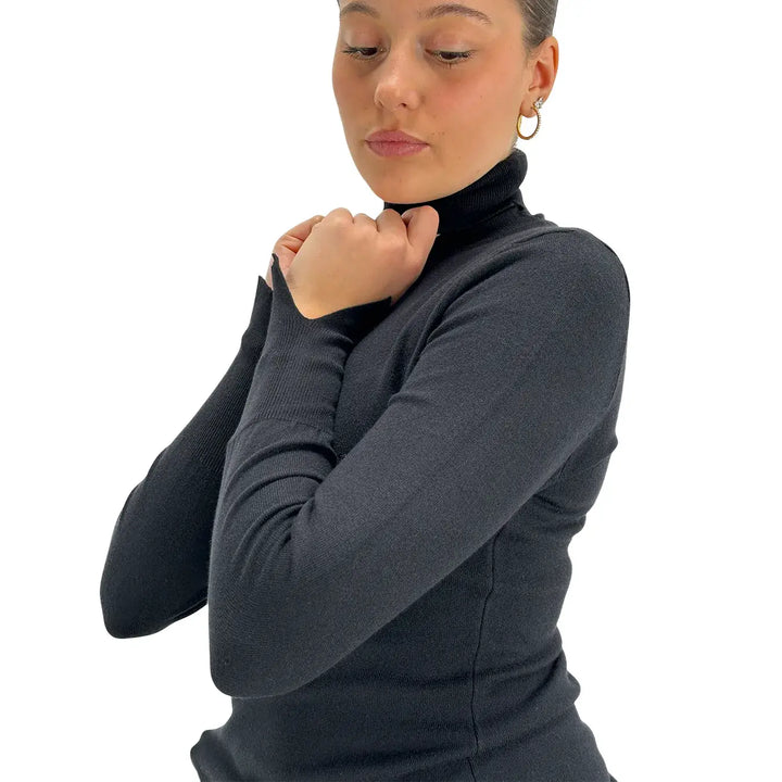 Koralline, Maglia Lupetto, Donna, Tessuto Misto, Nero