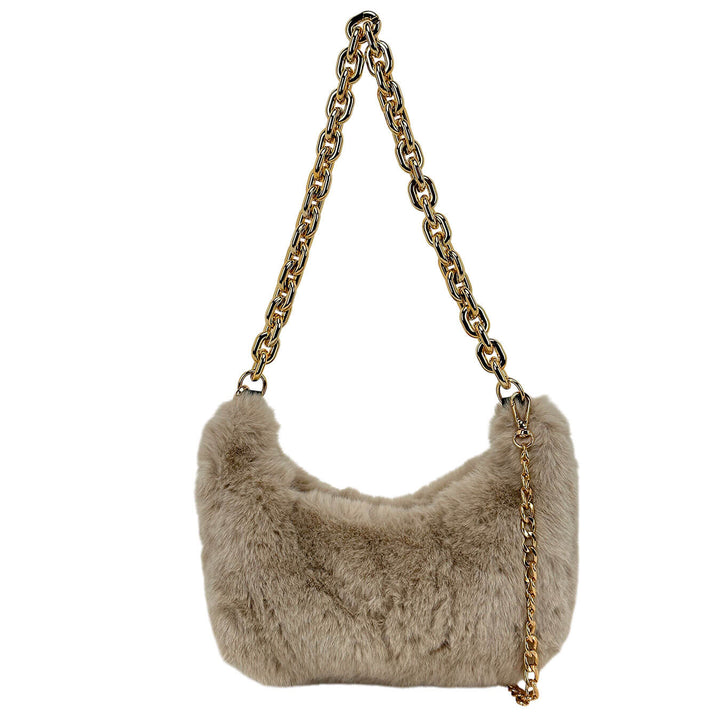 Bassini Borsa Donna, Shoulder Bag Medium, Ecopelliccia, Beige