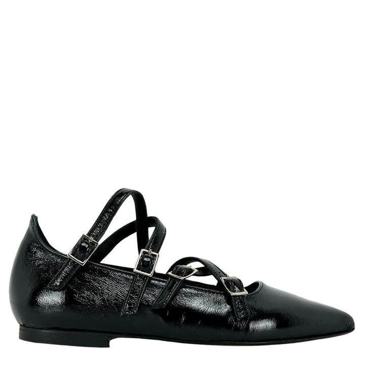 Divine Follie Women's Shoes, Ballerina Delia, Buckles, Naplak, Black