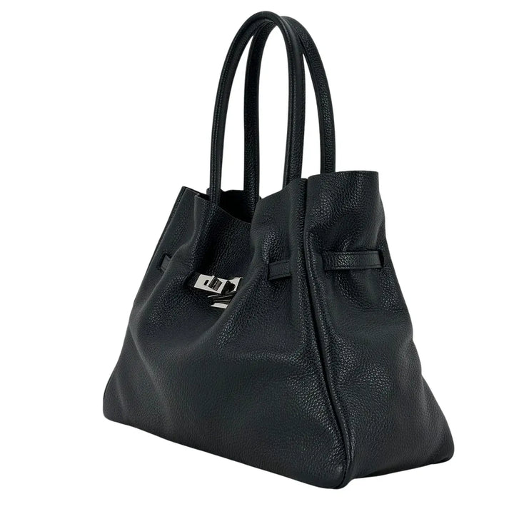 Bassini Borsa Donna in Pelle Nera con Due Manici, Tracolla Rimovibile e Chiusura Magnetica