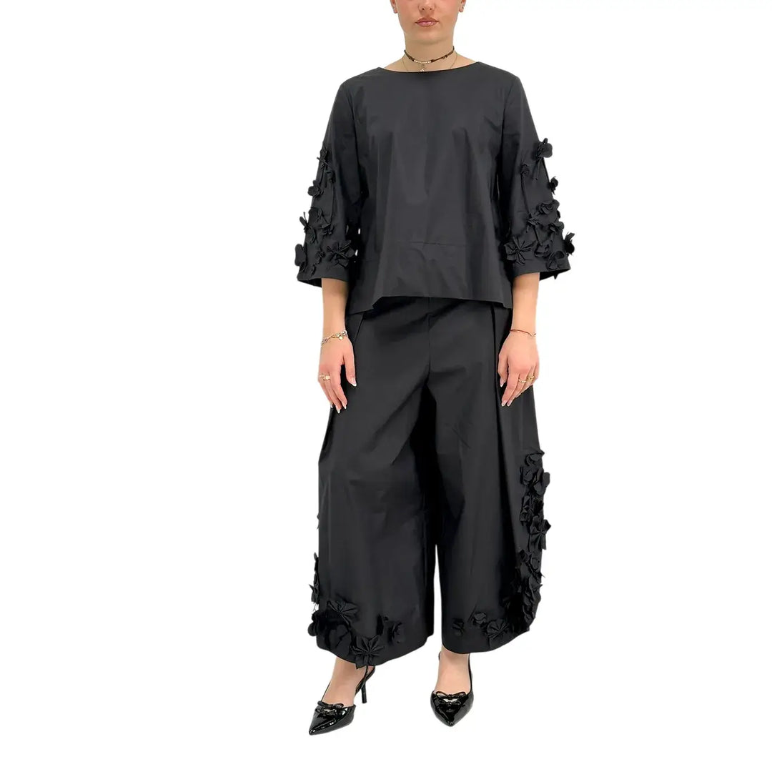 Meimeij, Blusa, Donna, Ricamo, Nero