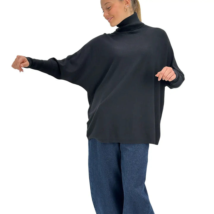 Koralline, Maglia Lupetto, Donna, Tessuto Misto, Nero