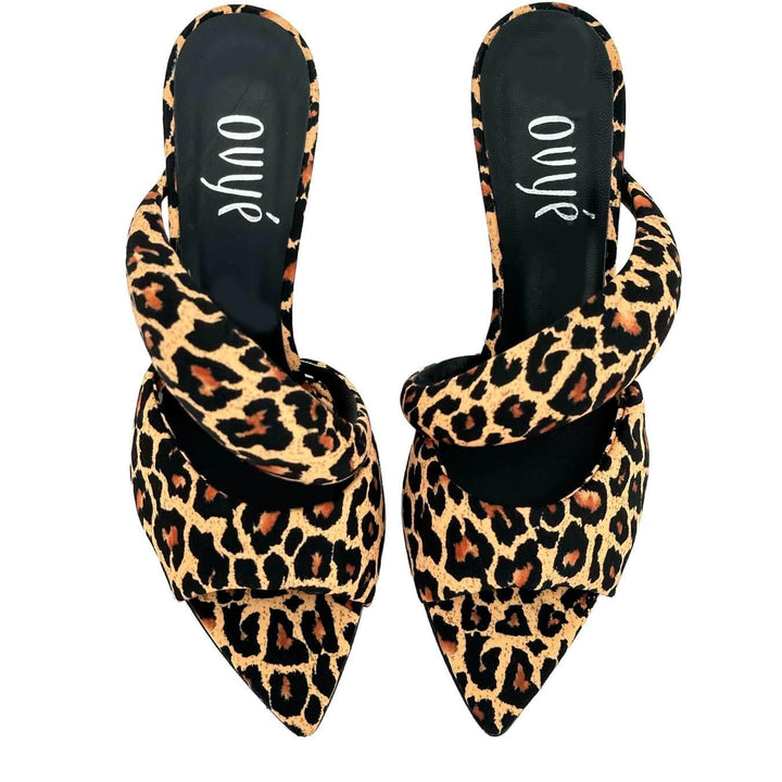 Ovyé Scarpe Donna, Sandalo Sabot, Tessuto, Animalier, Tacco, Marrone