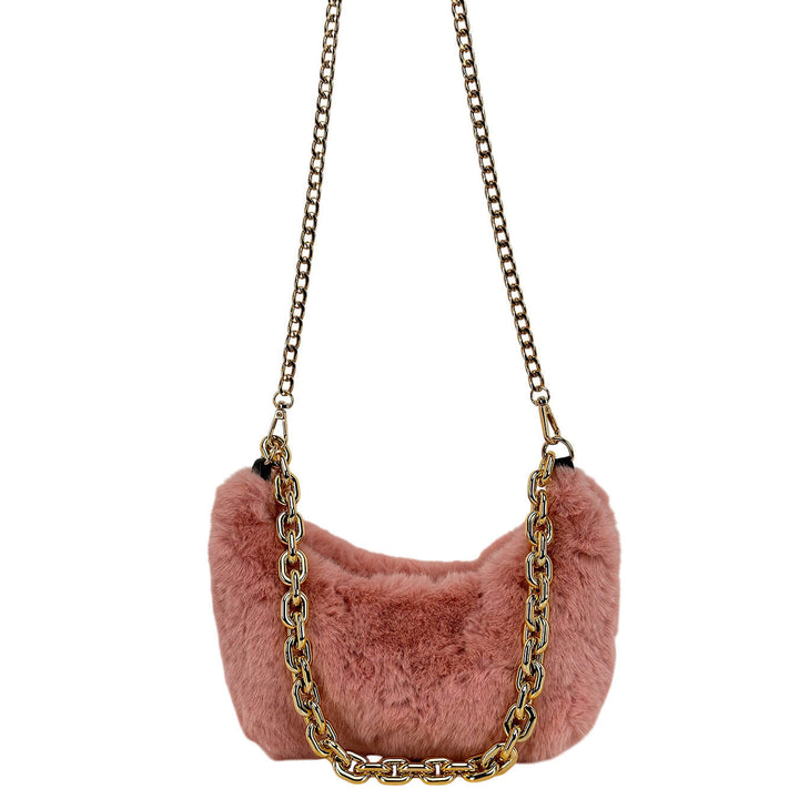 Bassini Borsa Donna, Shoulder Bag Medium, Ecopelliccia, Rosa