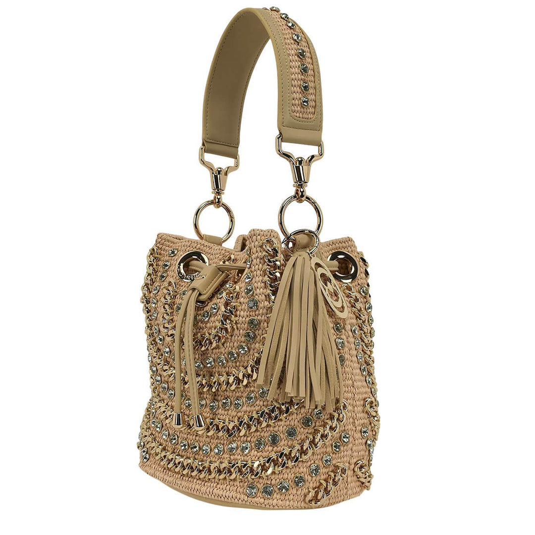 La Carrie Andromeda Borsa Donna, Secchiello, Ecopelle, Catene, Beige