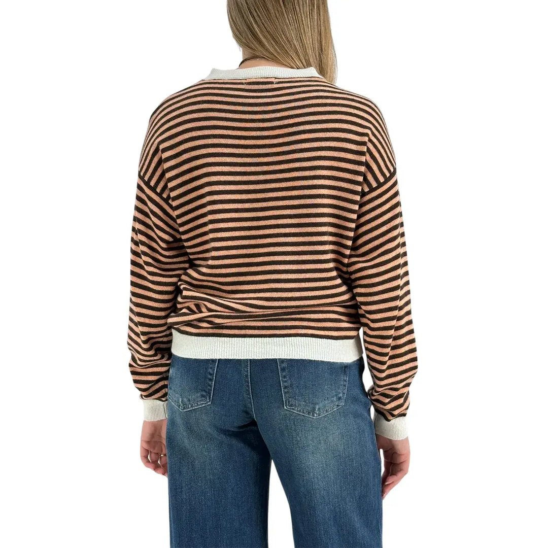 Bassini Maglia Donna Salmone a Righe Moro Girocollo Oversize con Maniche Raglan