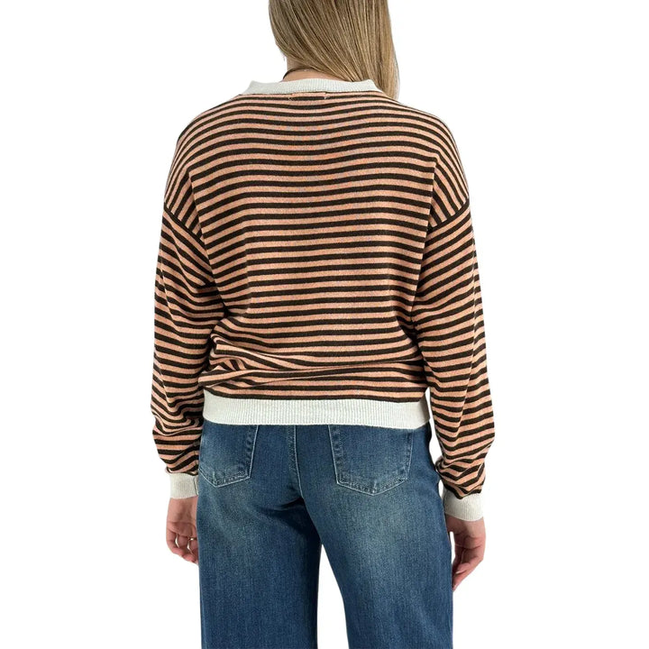 Bassini Maglia Donna Salmone a Righe Moro Girocollo Oversize con Maniche Raglan