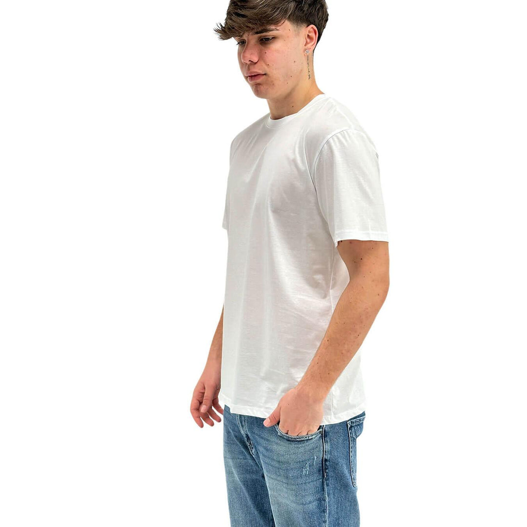 Amaránto T-Shirt Basic Uomo, Girocollo, Over, Cotone, Bianco