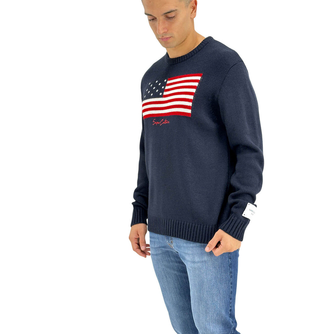 Superculture, Maglia, Uomo, American Flag, Acrilico, Blu