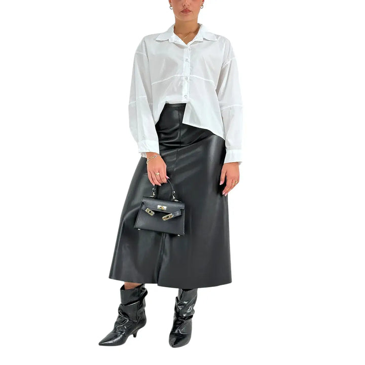 Bassini Camicia Donna Bianca in Cotone Oversize a Maniche Lunghe con Taglio Orizzontale