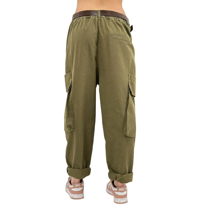 Motel Pantaloni Donna, Cargo, Tasche Laterale, Cotone, Verde