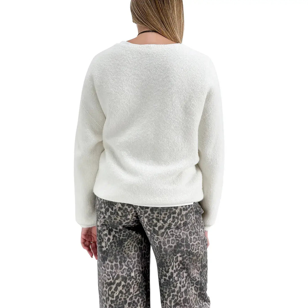 Bassini Cardigan Donna Panna Oversize con Cinque Bottoni e Maniche Raglan