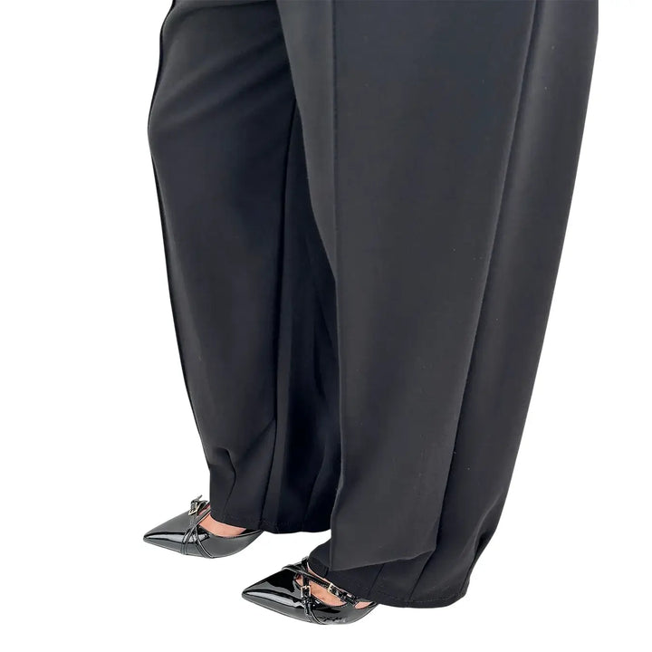 Bassini Pantaloni Donna Neri in Felpa Dritti Over con Coulisse e Tasche Laterali