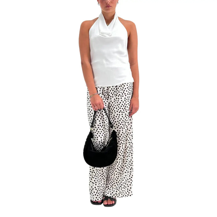 Bassini Top Donna Bianco con Scollo all'Americana in Tessuto Semilucido