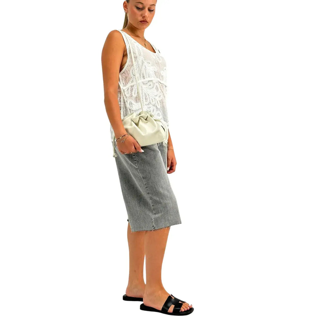 Bassini Bermuda Donna Grigio in Denim con Vestibilità Casual