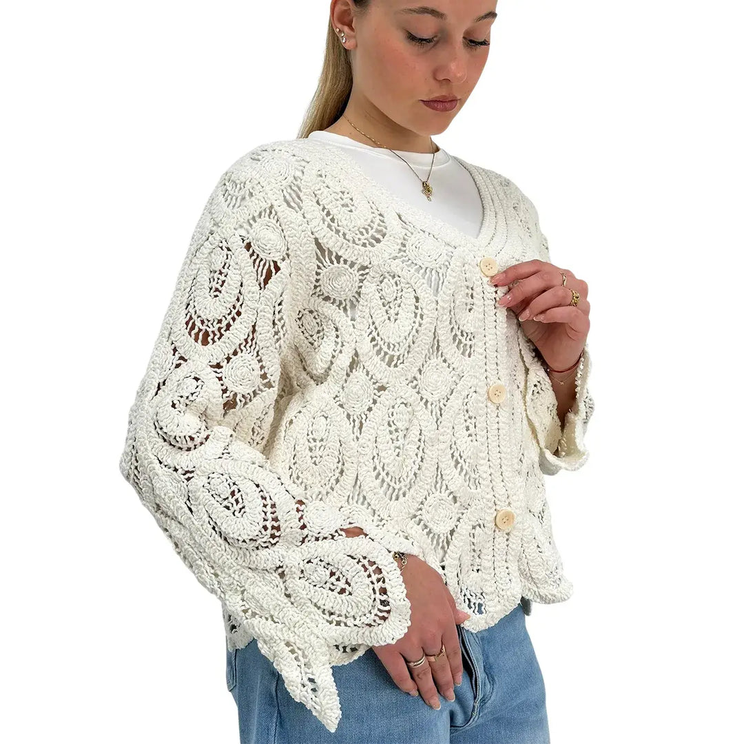 Bassini, Cardigan, Donna, Uncinetto, Ecrù