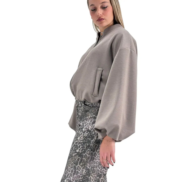 Bassini Giacchetto Donna Grigio Perla in Felpa Over con Zip e Tasche Laterali