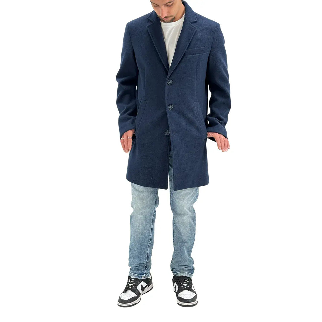 BL.11 Block Eleven, Cappotto, Monopetto, Uomo,  Misto Lana, Blu
