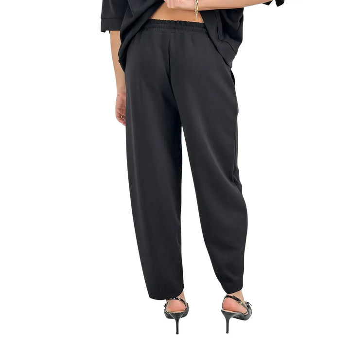 Bassini Pantaloni Donna Neri in Felpa a Sigaretta Over con Coulisse e Tasche Laterali