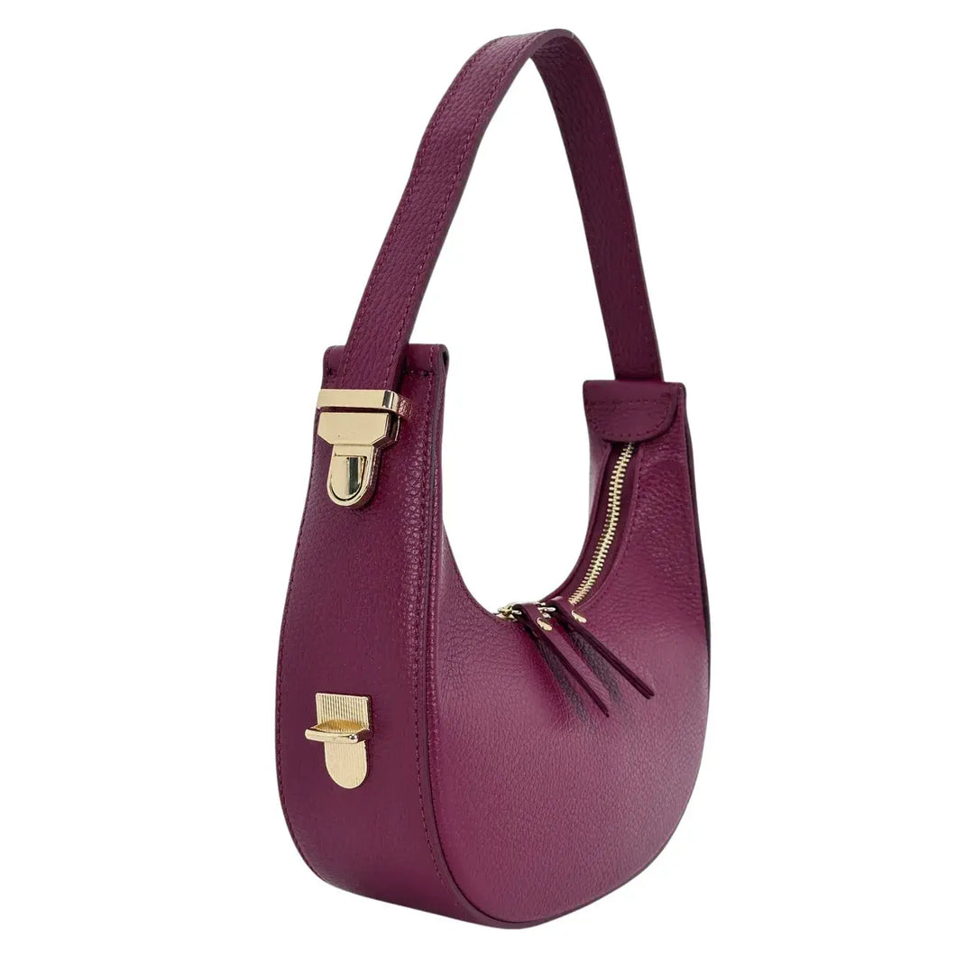 Bassini Borsa Donna Mini in Pelle Bordeaux con Tracolla Regolabile e Chiusura Zip