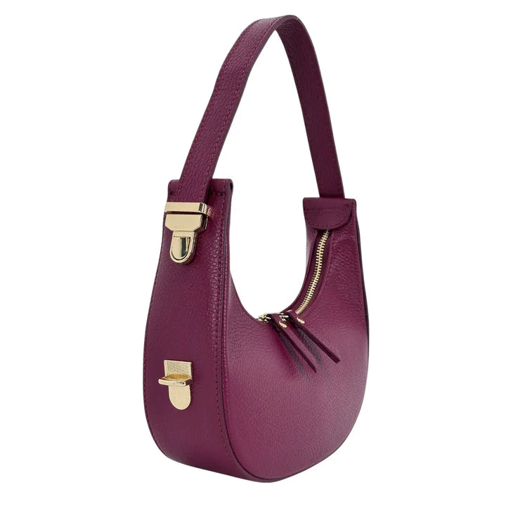 Bassini Borsa Donna Mini in Pelle Bordeaux con Tracolla Regolabile e Chiusura Zip