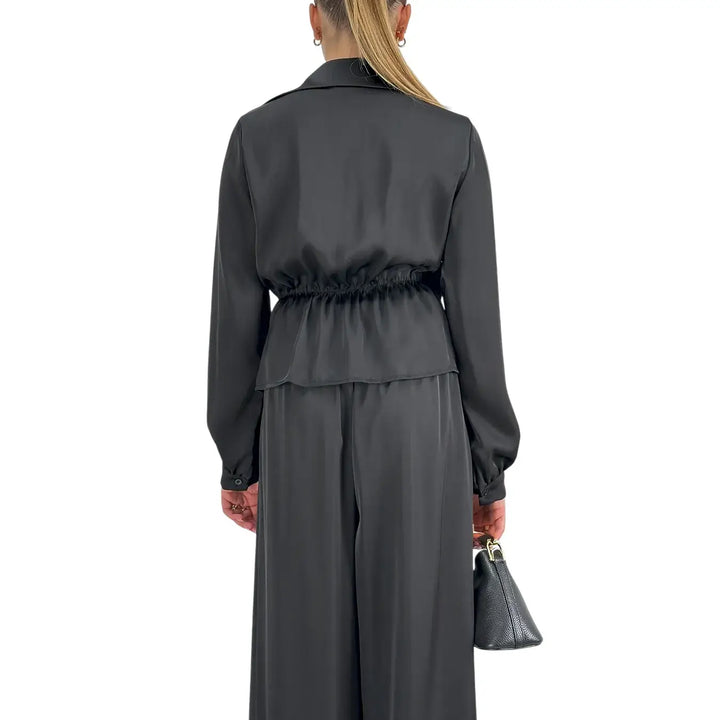 Bassini Camicia Donna Nera Incrociata con Fiocco Laterale ed Elastico Posteriore