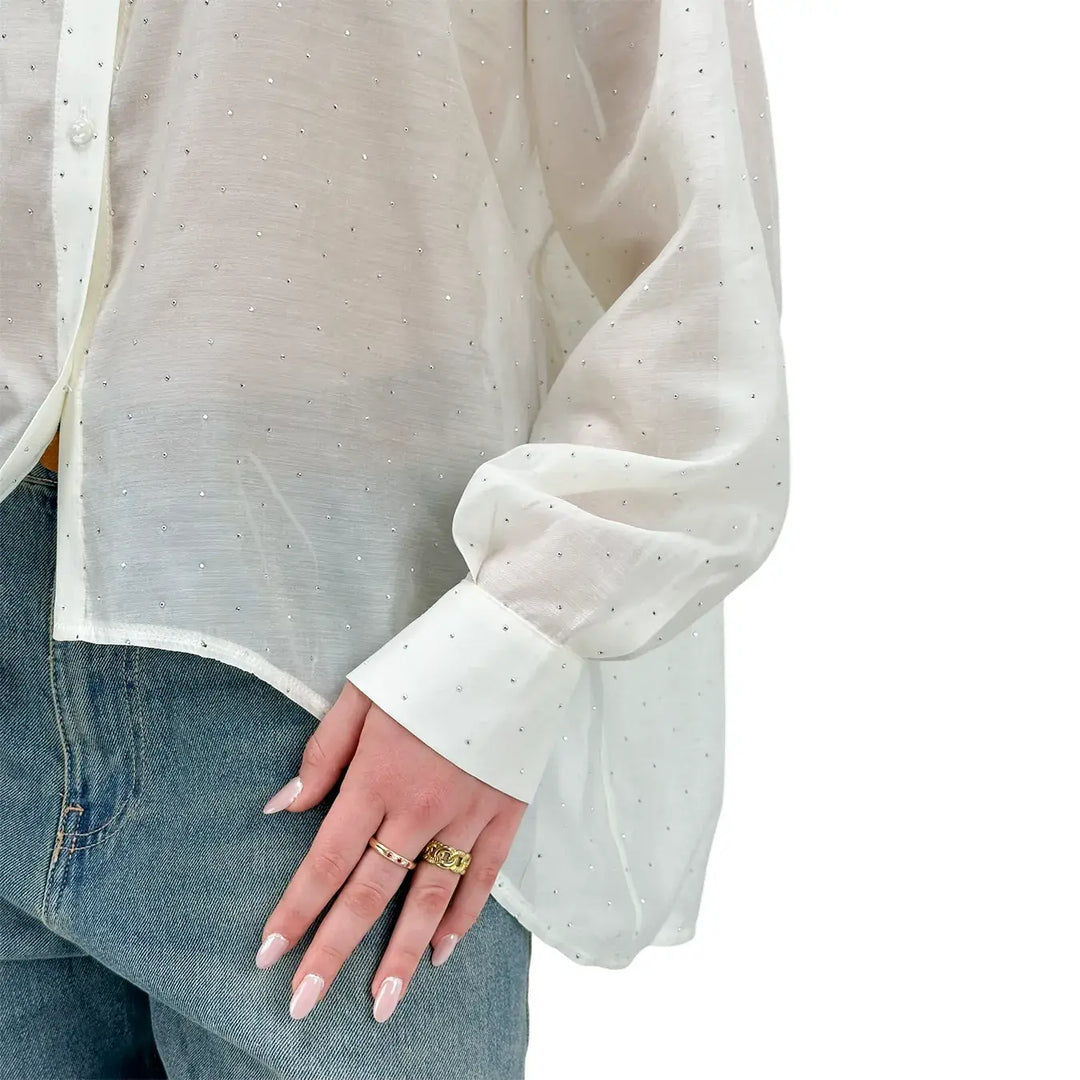 Kontatto, Camicia, Donna, Strass, Avorio