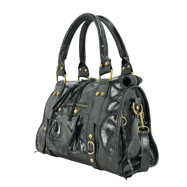 Bassini, City Bag, Media, Vera Pelle, Nero