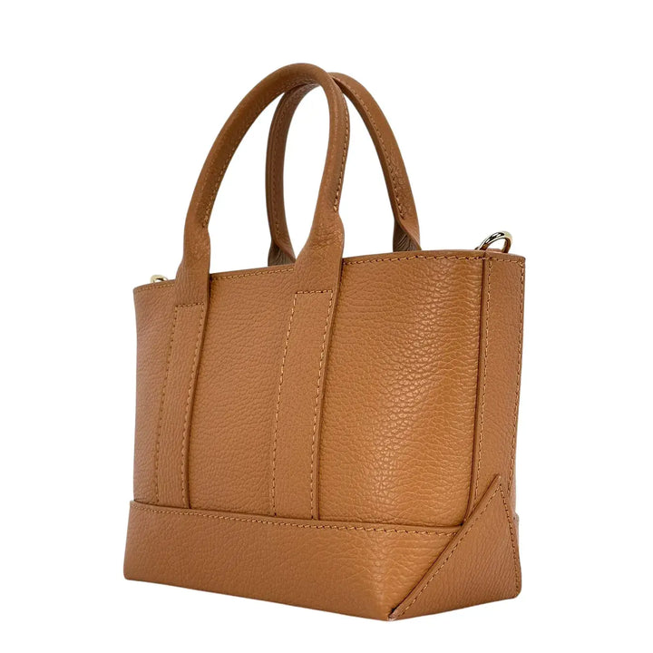 Bassini Borsa Donna Mini in Pelle Cognac con Due Manici e Tracolla Intercambiabile