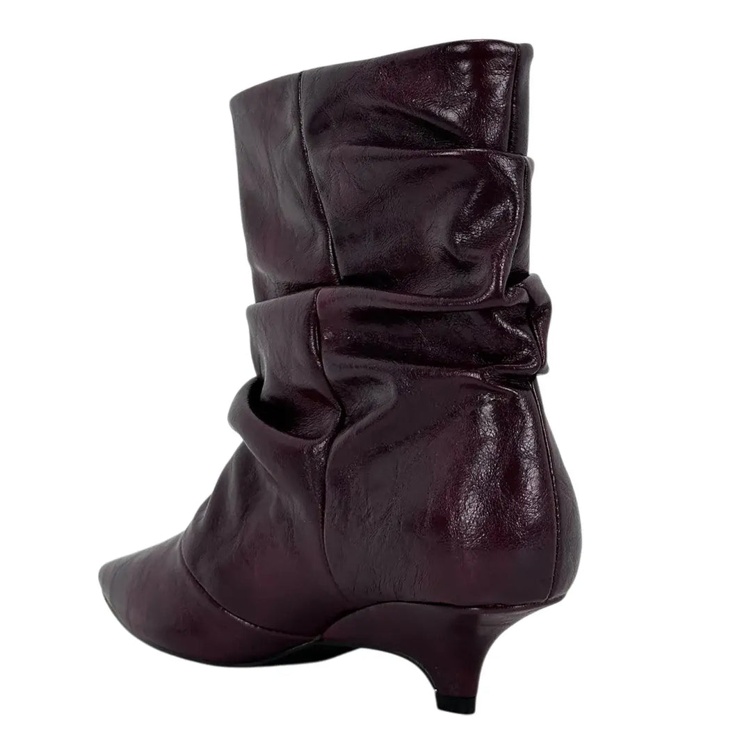 Bassini Stivaletto Donna Vino Arricciato in Ecopelle Effetto Used con Tacco 5 cm