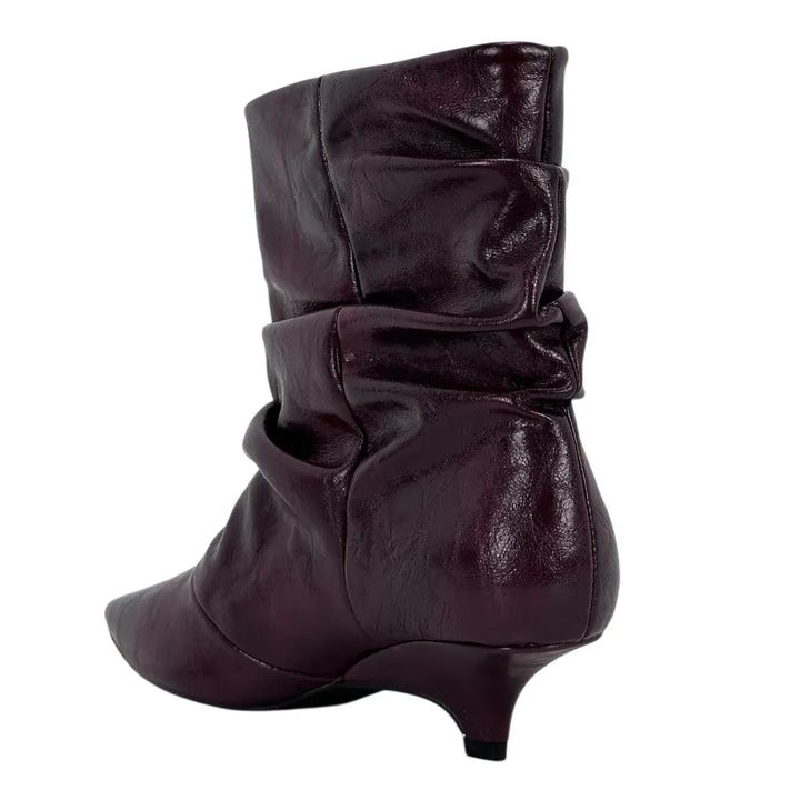 Bassini Stivaletto Donna Vino Arricciato in Ecopelle Effetto Used con Tacco 5 cm