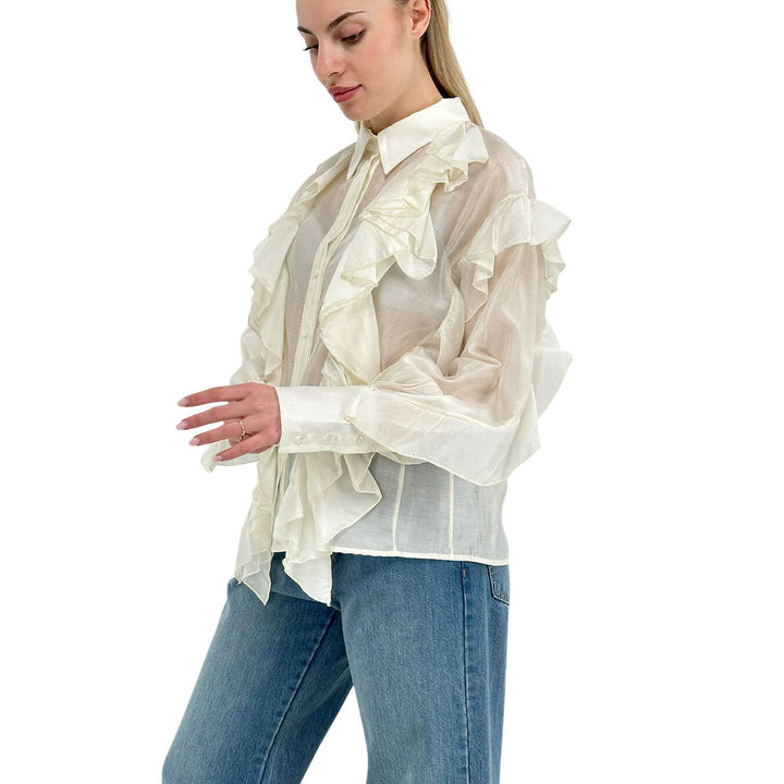 Tensione In Camicia Donna, Ruches Decorative, Beige