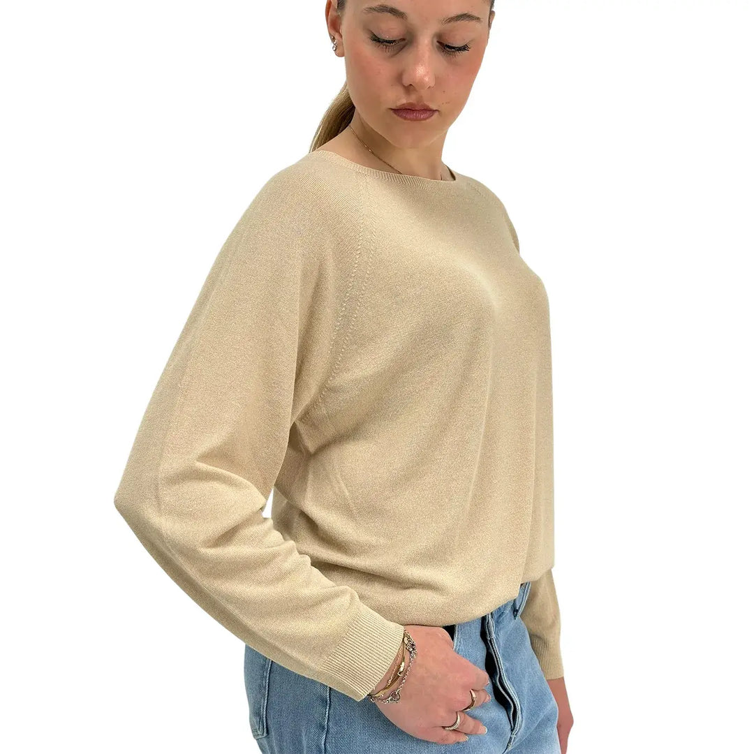 Kontatto, Maglia, Donna, Girocollo, Maniche Lunghe, Lino, Beige