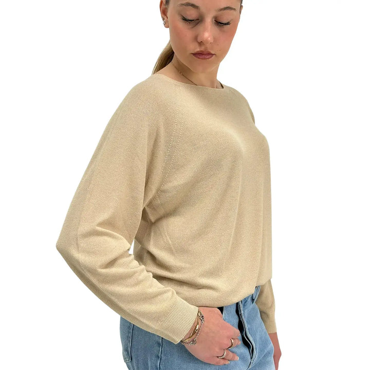 Kontatto, Maglia, Donna, Girocollo, Maniche Lunghe, Lino, Beige