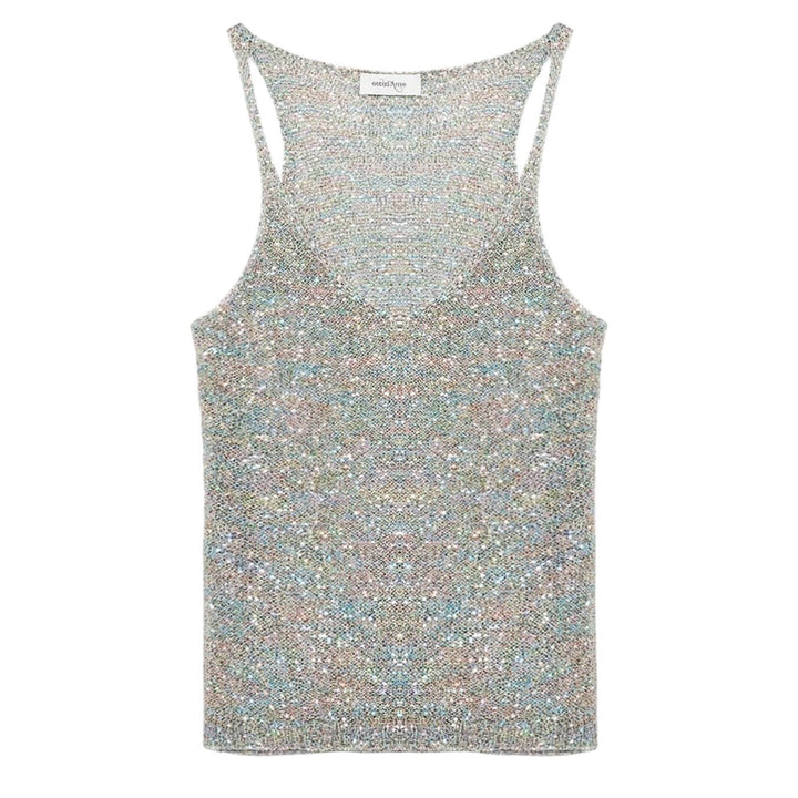 Ottod'Ame Maglia Donna, Canotta, Paillettes, Tessuto Misto, Grigio