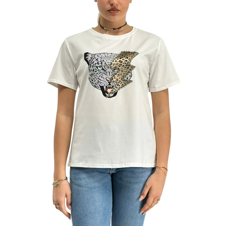 Bassini, T-Shirt, Donna, Stampa, Cotone, Bianco