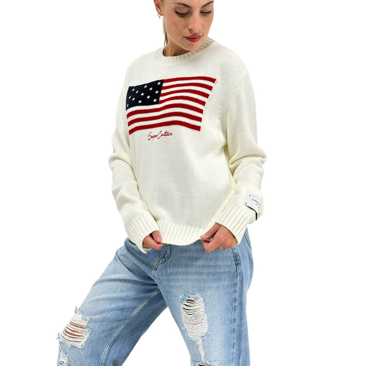 Superculture, Maglia, Donna, American Flag, Misto, Avorio