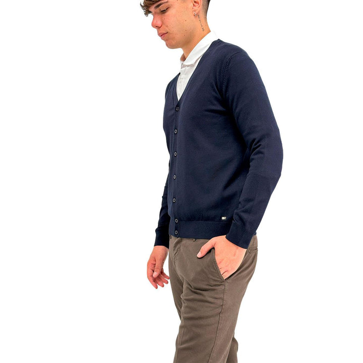 MarKup Men's Sweater, Cardigan, Solid Color, Mixed Fabric, Blue