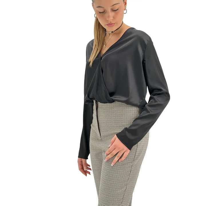 Koralline, Body in Raso, Tessuto Misto, Nero