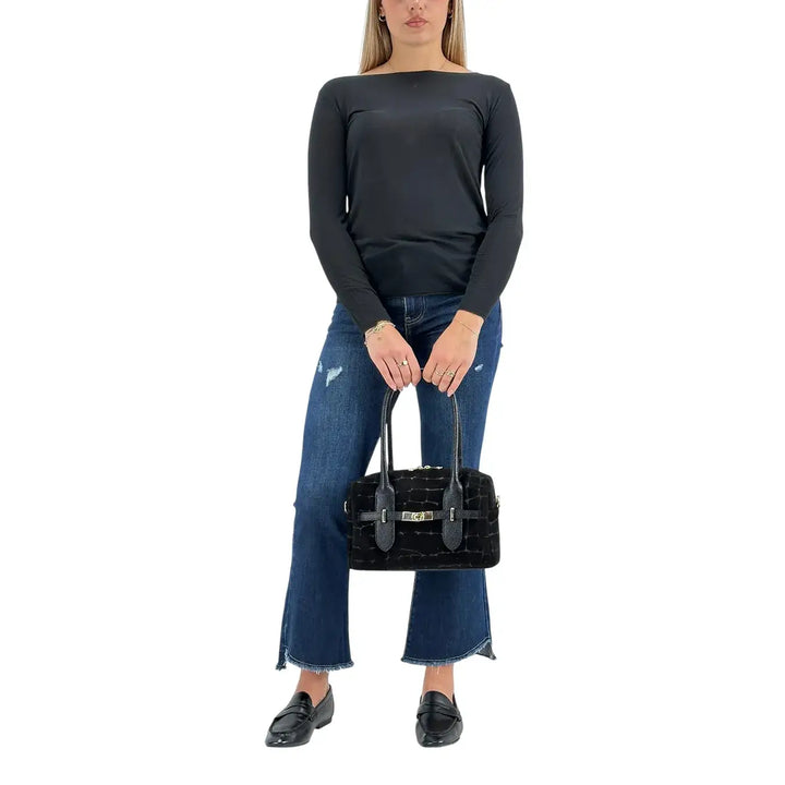 Bassini Maglia Cashmerina Donna Nera Ultralight con Scollo a Barca e Maniche Lunghe