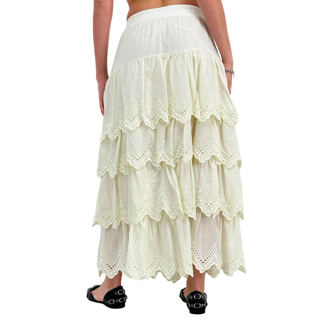 Kontatto Skirt, Long, Elastic, Lace, Rouches, Cotton, White