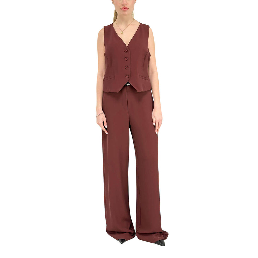 Tensione In Pantaloni Donna, Classico, Svasato, Cintura, Rosso