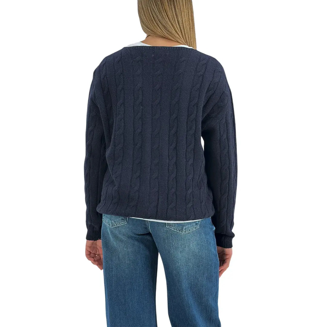 Bassini Cardigan Donna Nero a Treccia con Cinque Bottoni e Vestibilità Regolare