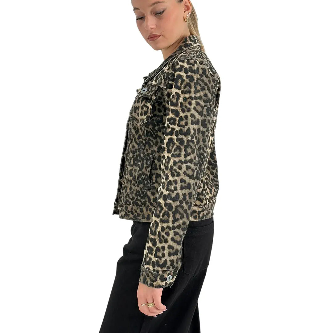 Bassini Giubbotto Donna Maculato Modello Trucker in Cotone Elasticizzato