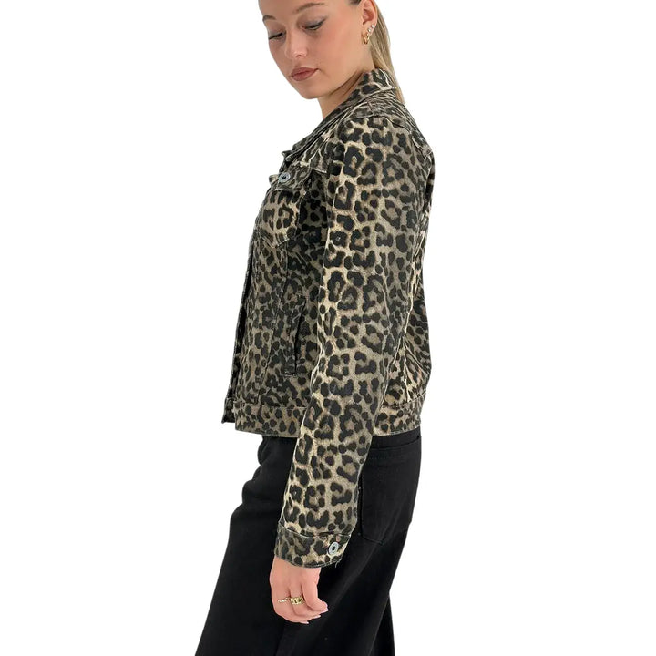 Bassini Giubbotto Donna Maculato Modello Trucker in Cotone Elasticizzato