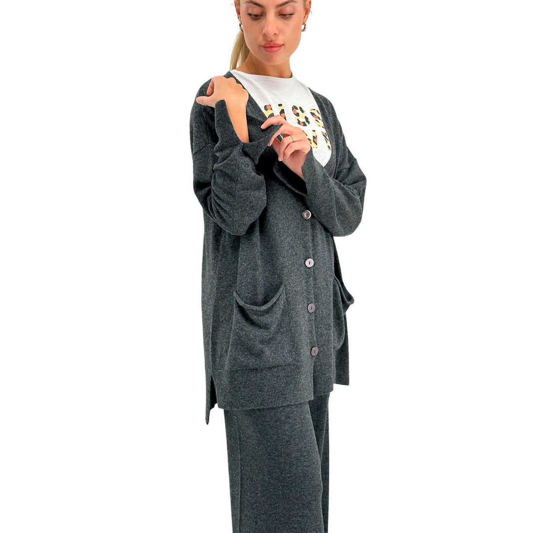 Kontatto Maglia Cardigan Donna, Modello Over, Lungo, Grigio