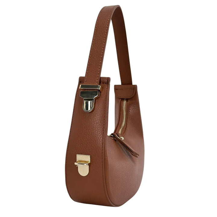 Bassini Borsa Donna Mini in Pelle Cognac con Tracolla Regolabile e Chiusura Zip
