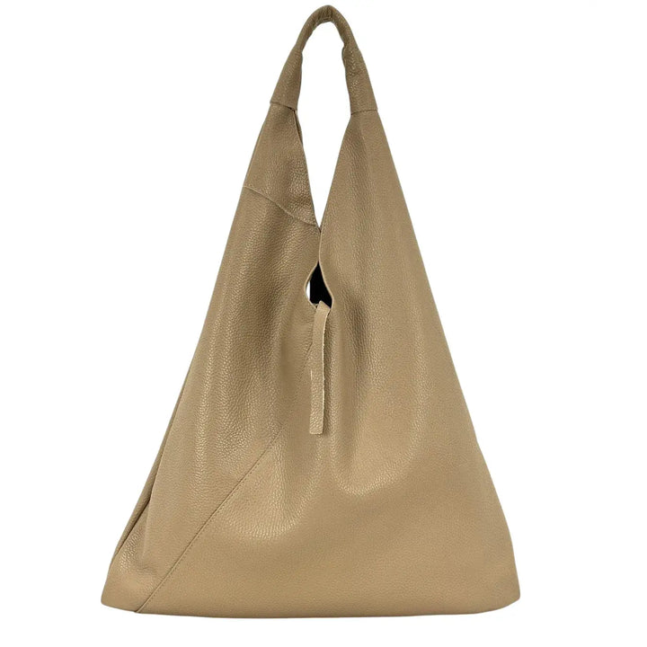Bassini Borsa Donna Sacca Taupe Destrutturata con Lacci in Pelle e Pochette Interna